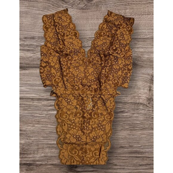 Free People We Are HAH Cut To The Chase Bodysuit Sz Small Womens Brown Lace Ling - Picture 4 of 13